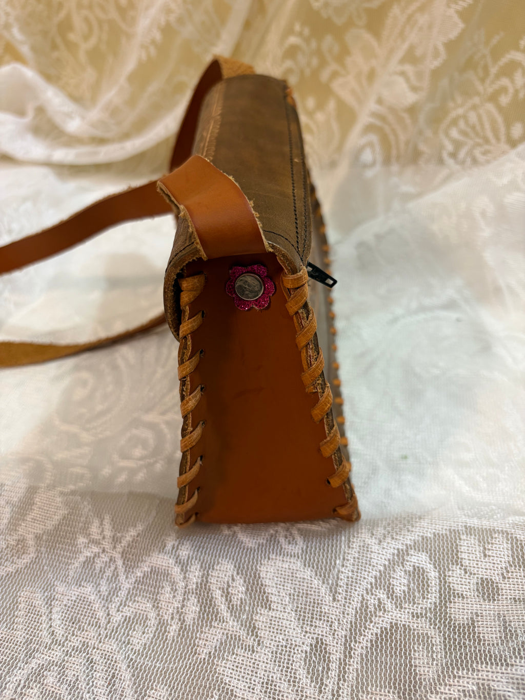 Brown Tooled Floral Leather Crossbody Purse