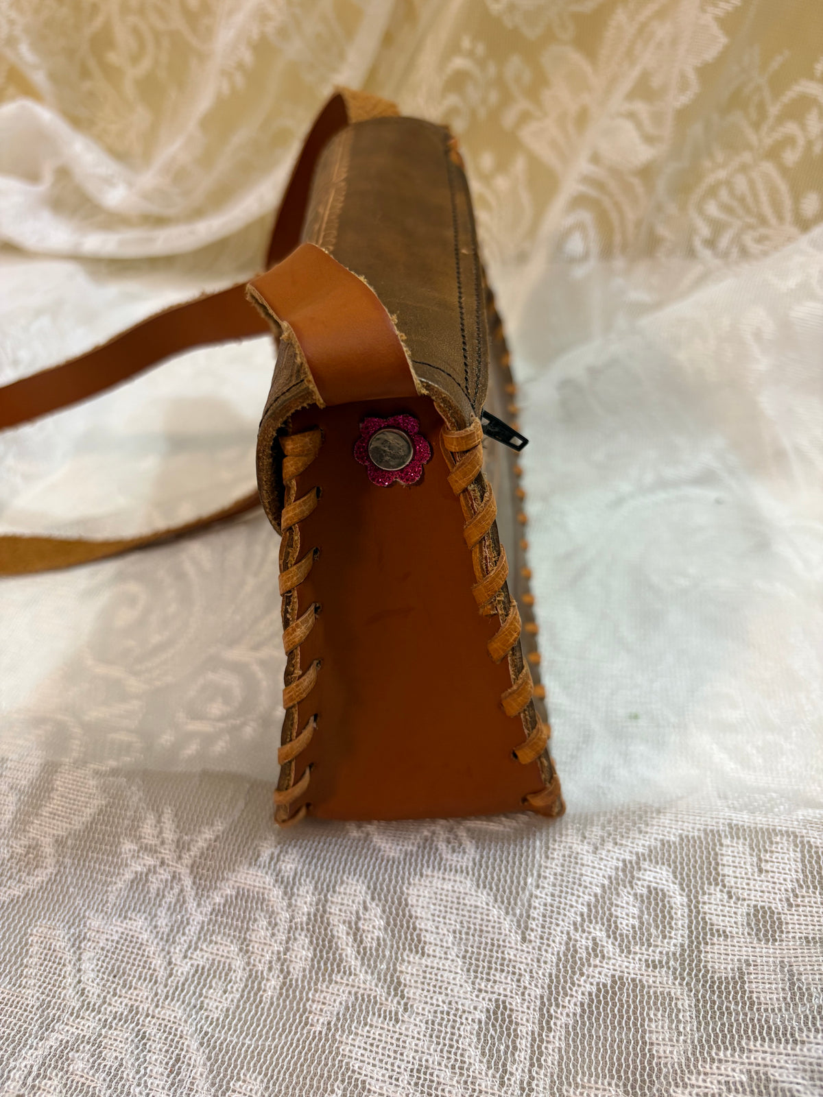 Brown Tooled Floral Leather Crossbody Purse
