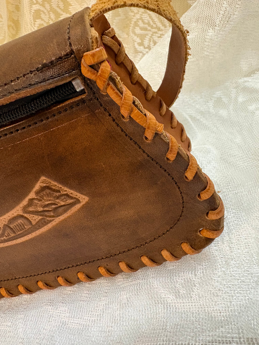 Brown Tooled Floral Leather Crossbody Purse
