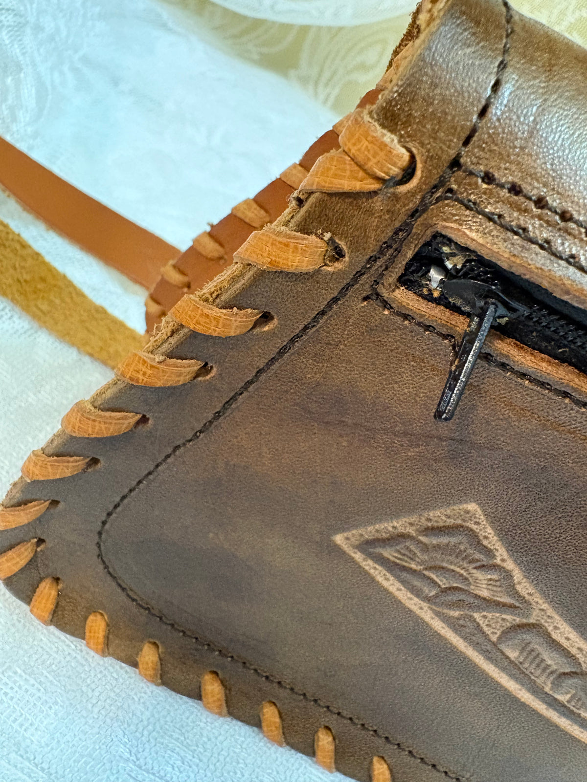 Brown Tooled Floral Leather Crossbody Purse