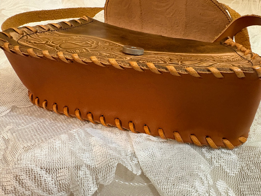 Brown Tooled Floral Leather Crossbody Purse